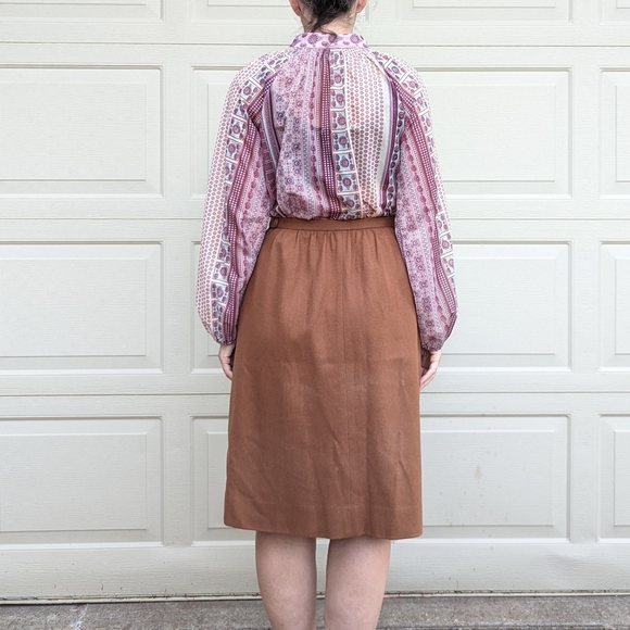 1980's CINNAMON WOOL SKIRT 80's midi M - Picture 4 of 10